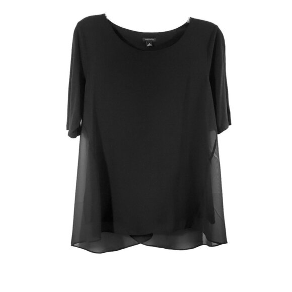 Ann Taylor Women’s Black Slip Lined Short Sleeve Split Back Blouse - Size Small - Picture 11 of 14